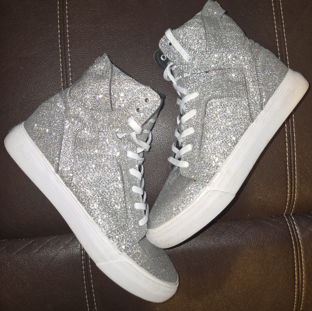 Silver Glitter High-Top Women's Sneakers